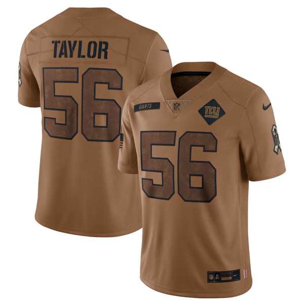 Men's New York Giants #56 Lawrence Taylor 2023 Brown Salute To Service Limited Football Stitched Jersey Dyin